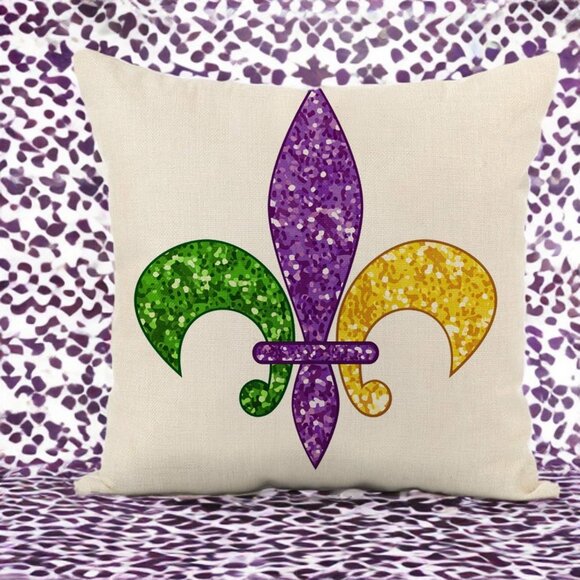 Other - Mardi Gras Pillow Cover Decorative Throw Case Fleur De Lis Accent Decor 18x18